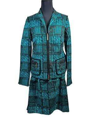 Vintage Carlisle Teal Black Graphic Geometric Skirt Suit Set 4